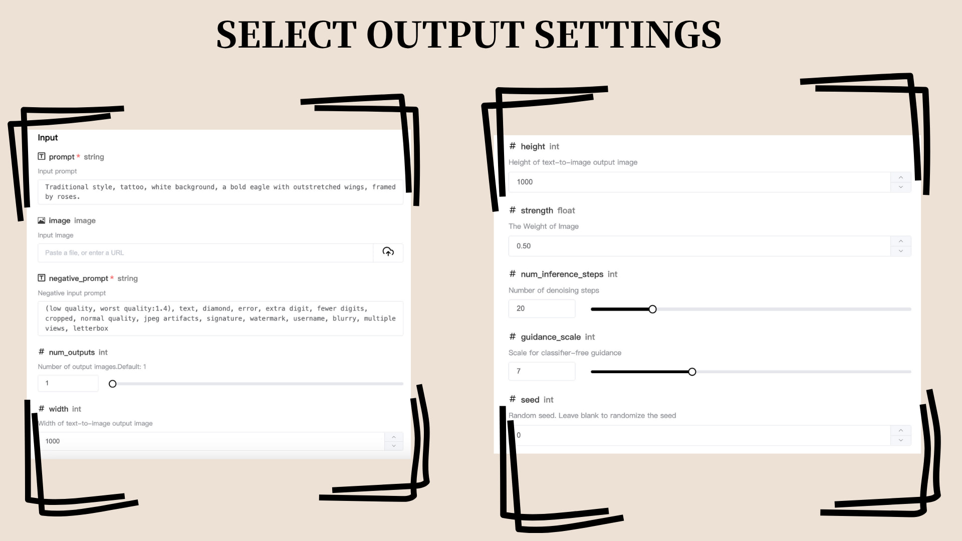 Select output settings in the ai tattoo generator